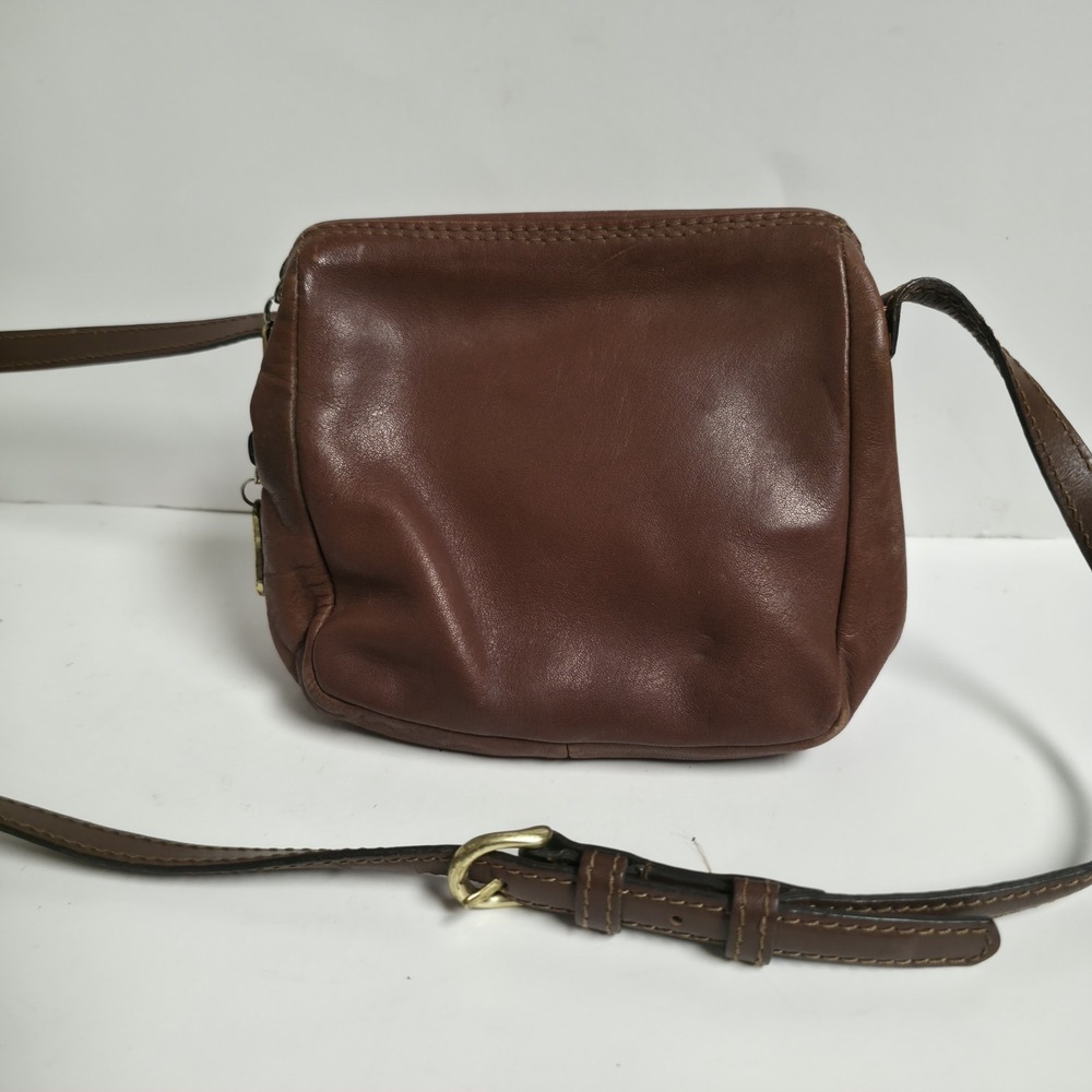 Vintage Timberland Brown Leather Crossbody Bag Zip Messenger Purse Small